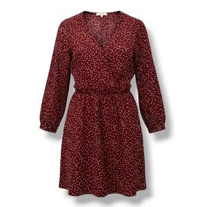 Madewell Dress Size 2 Burgundy Polka Dot Wrap Fit Flare Fall Cottagecore